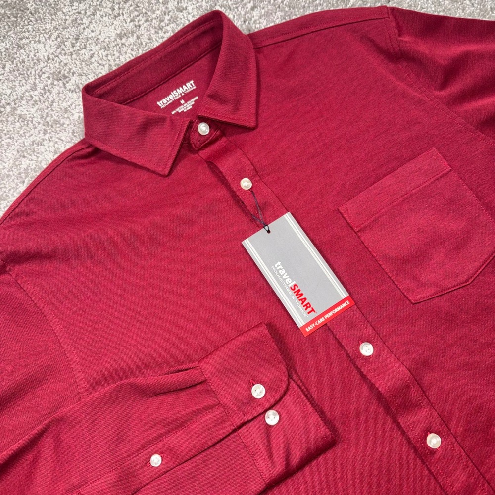 Roundtree & Yorke TravelSmart Shirt Mens Medium Performance Wrinkle Free Red NEW